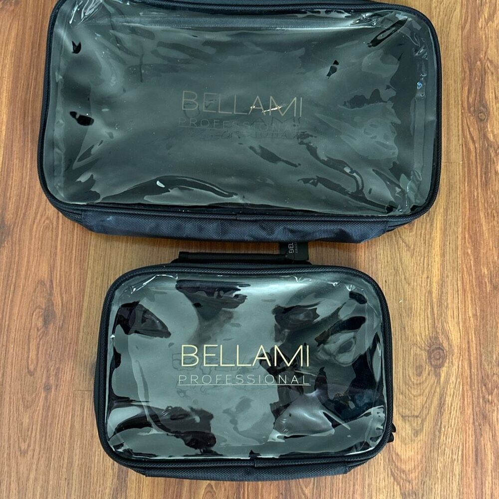2 Bellami professional black and clear vinyl carrying case extensions cosmetic c